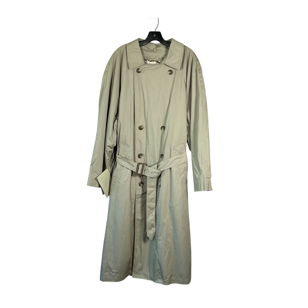 London Fog Mens Tan Khaki Double Breasted Belted Trench Coat Raincoat 42 Reg NWT